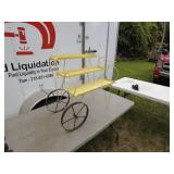 Vintage Yellow Metal Plant Stand with Wheels