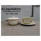 Vintage Floral Ceramic Bowl and Lidded Dish Set