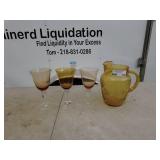 Vintage Amber Glass Pitcher and Goblets Set