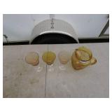 Vintage Amber Glass Pitcher and Goblets Set