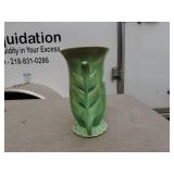 Vintage Green Ceramic Vase with Leaf Design