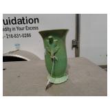 Vintage Green Ceramic Vase with Leaf Design