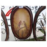 Vintage Freestanding Decorative Metal Screen with Parrot Artwork