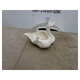 Vintage White Ceramic Swan Planter