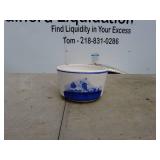 Vintage Blue and White Porcelain Bowl with Windmill Design