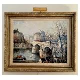 Large Vintage Framed Lucien Delarue Oil on Canvas Painting