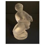 Lalique Nude Lady Diana  Goddess of the Hunt with Deer Frosted Crystal Figurine