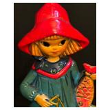 Vintage Mid Century Earl Bernard Neon Fisher Girl and Cat Bank