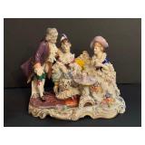 Vintage Highly Detailed Volkstedt Dresden Porcelain Tea Party for Three Figurine