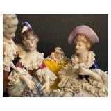Vintage Highly Detailed Volkstedt Dresden Porcelain Tea Party for Three Figurine