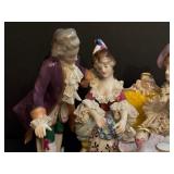 Vintage Highly Detailed Volkstedt Dresden Porcelain Tea Party for Three Figurine