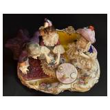 Vintage Highly Detailed Volkstedt Dresden Porcelain Tea Party for Three Figurine