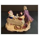 Vintage Highly Detailed Volkstedt Dresden Porcelain Tea Party for Three Figurine