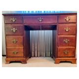 Vintage Wooden 7 Drawer Desk with Glass Top