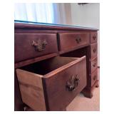 Vintage Wooden 7 Drawer Desk with Glass Top