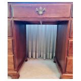 Vintage Wooden 7 Drawer Desk with Glass Top