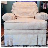 Vintage Upholstered Chair Champaign and White Leaves Details by Motioncraft