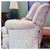 Vintage Upholstered Chair Champaign and White Leaves Details by Motioncraft