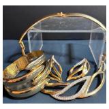 Vintage Runway Deco Monet Collar Necklace, Matching Earrings and Gold Plated Bracelet