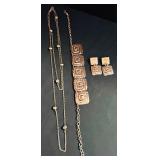 Unique Gold Tone Costume Jewelry Including Necklace, Bracelet and Earrings