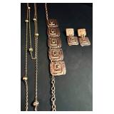 Unique Gold Tone Costume Jewelry Including Necklace, Bracelet and Earrings