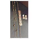 Unique Gold Tone Costume Jewelry Including Necklace, Bracelet and Earrings