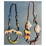 Statement Pieces! Beautiful Wooden / Stone African Necklace with Lions, Elephants and More