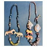 Statement Pieces! Beautiful Wooden / Stone African Necklace with Lions, Elephants and More