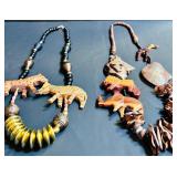 Statement Pieces! Beautiful Wooden / Stone African Necklace with Lions, Elephants and More