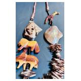 Statement Pieces! Beautiful Wooden / Stone African Necklace with Lions, Elephants and More