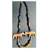 Statement Pieces! Beautiful Wooden / Stone African Necklace with Lions, Elephants and More