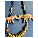 Statement Pieces! Beautiful Wooden / Stone African Necklace with Lions, Elephants and More