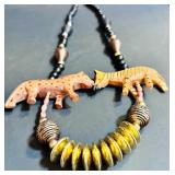 Statement Pieces! Beautiful Wooden / Stone African Necklace with Lions, Elephants and More