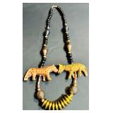 Statement Pieces! Beautiful Wooden / Stone African Necklace with Lions, Elephants and More