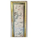 Vintage Asian Wall Art Framed Patina with Soft Colors with Birds and Trees