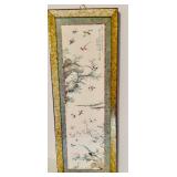 Vintage Asian Wall Art Framed Patina with Soft Colors with Birds and Trees