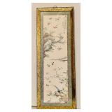 Vintage Asian Wall Art Framed Patina with Soft Colors with Birds and Trees