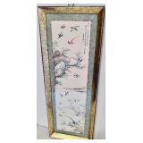 Vintage Asian Wall Art Framed Patina with Soft Colors with Birds and Trees