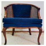 Vintage Hollywood Regency Cane Chair with Blue Velvet Upholstery