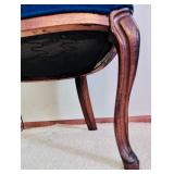 Vintage Hollywood Regency Cane Chair with Blue Velvet Upholstery