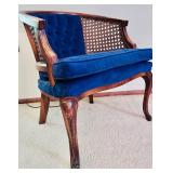 Vintage Hollywood Regency Cane Chair with Blue Velvet Upholstery