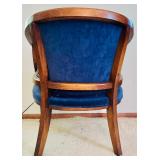 Vintage Hollywood Regency Cane Chair with Blue Velvet Upholstery