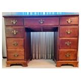 Vintage Wooden 7 Drawer Desk with Glass Top