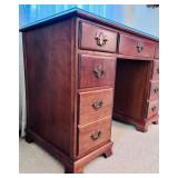 Vintage Wooden 7 Drawer Desk with Glass Top