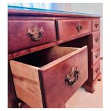Vintage Wooden 7 Drawer Desk with Glass Top