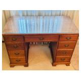 Vintage Wooden 7 Drawer Desk with Glass Top