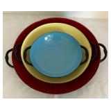 Three Colorful Shallow Vintage Bowls with Handles