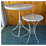 Two White Metal Patio Tables