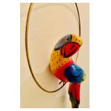Large - Hanging Parrot Brightly Painted from Mexico - Vintage 1970s - Metal Hoop Perch
