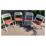 FourVintage White Metal Patio Chairs with Seat Cushions